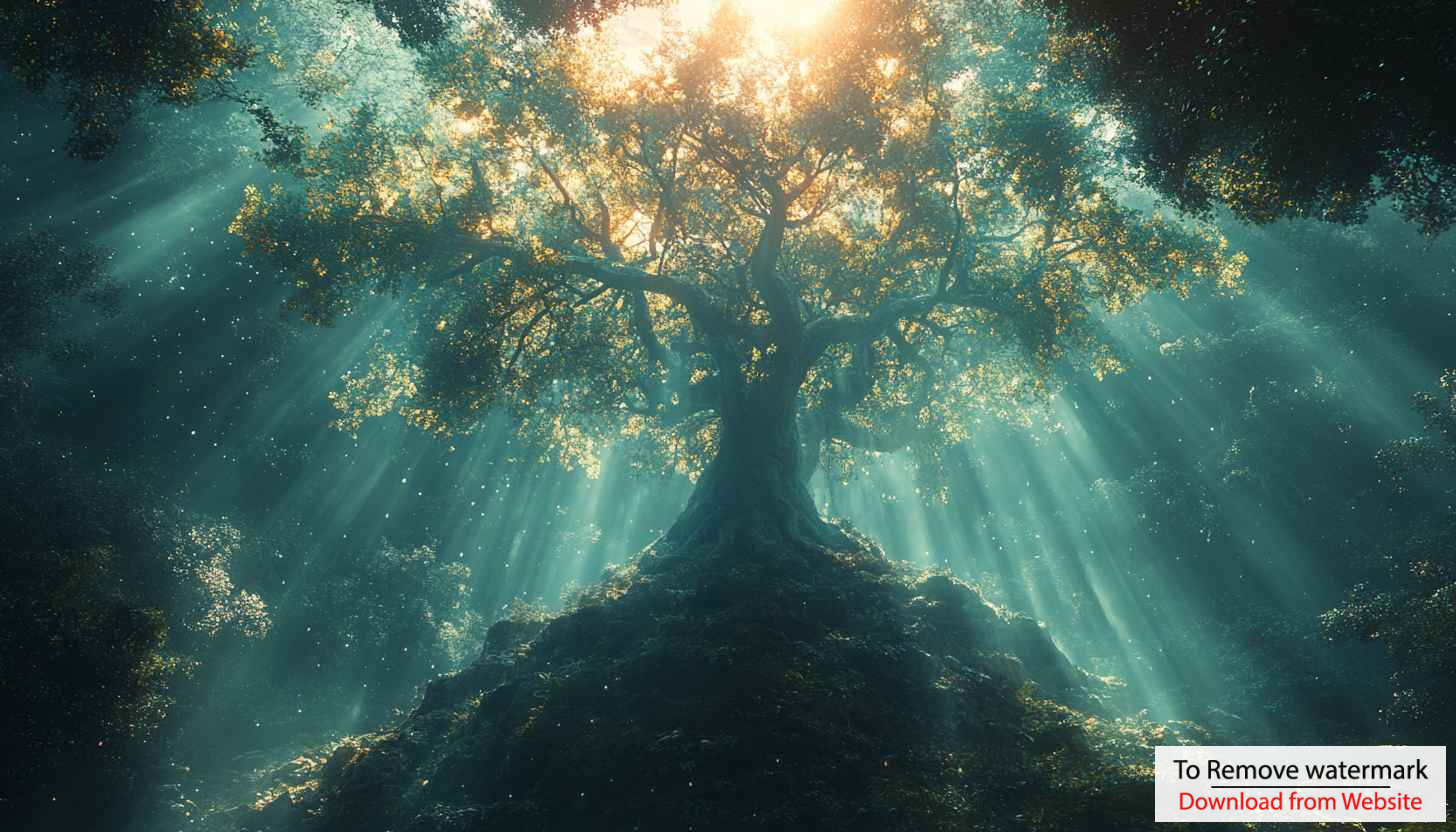 Enchanted Forest Tree 4K Wallpaper: Magical Rays Desktop Background ...