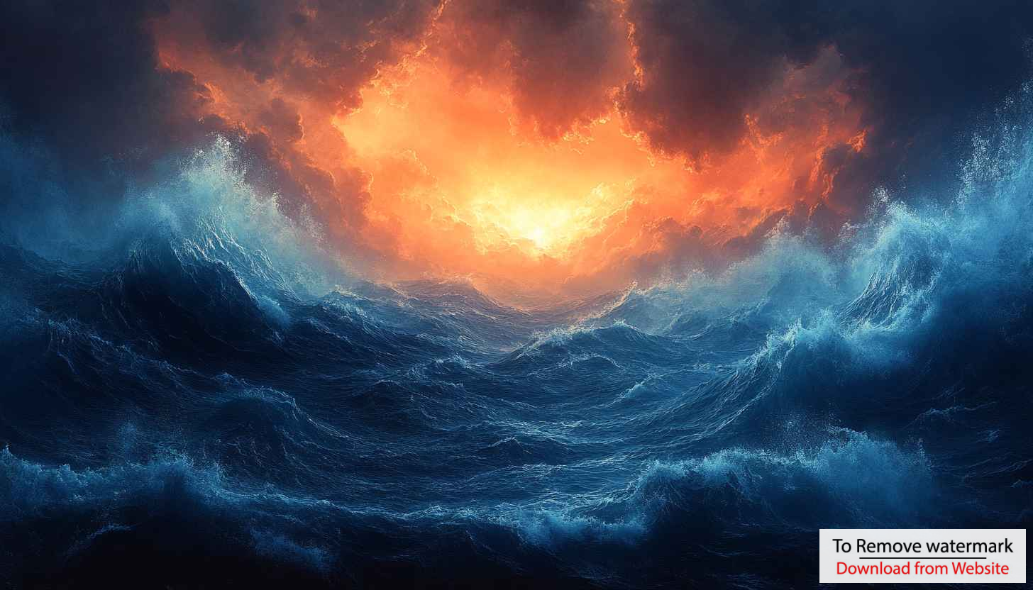 Ocean Waves Fiery Sky Mobile Wallpaper Free 4K Desktop Background ...